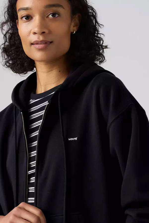 Levis Kadın Kapüşonlu Fermuarlı Sweatshirt SIYAH