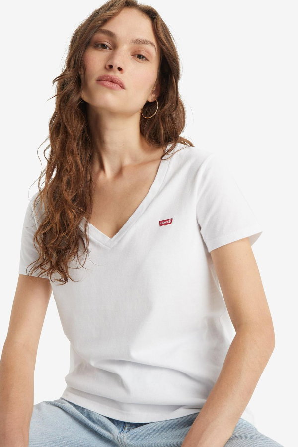 Levis Kadın V Yaka T-shirt BEYAZ