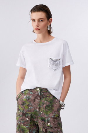 Liu Jo Kadın Bisiklet Yaka T-shirt BEYAZ
