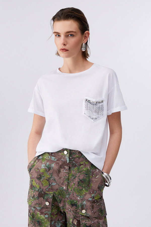 Liu Jo Kadın Bisiklet Yaka T-shirt BEYAZ