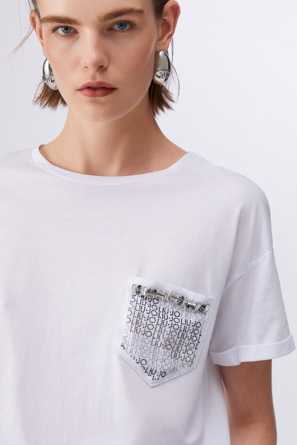 Liu Jo Kadın Bisiklet Yaka T-shirt BEYAZ