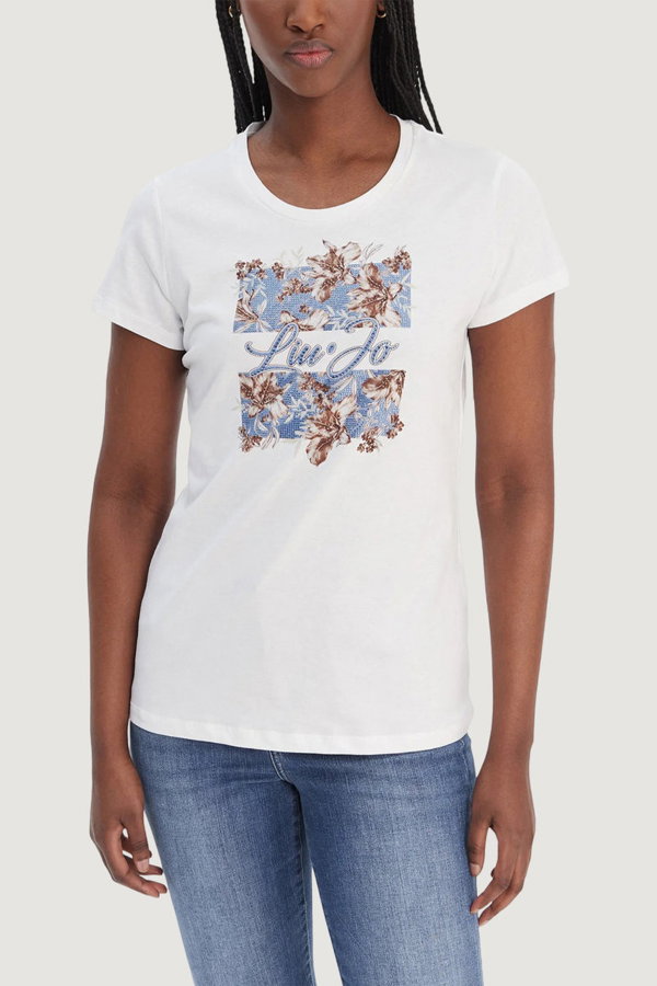 Liu Jo Kadın Bisiklet Yaka T-shirt BEYAZ MAVI