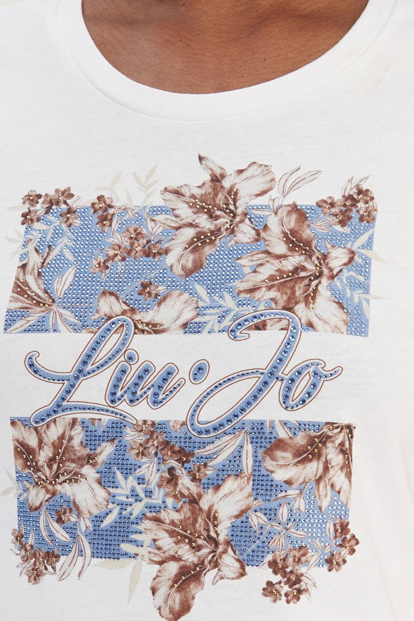Liu Jo Kadın Bisiklet Yaka T-shirt BEYAZ MAVI