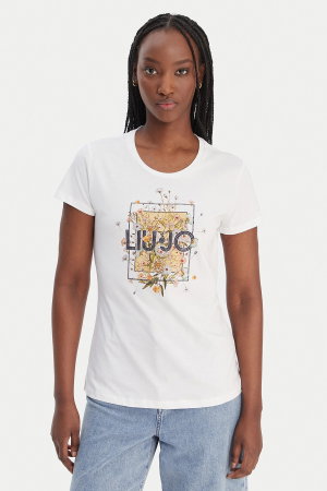 Liu Jo Kadın Bisiklet Yaka T-shirt BEYAZ-SARI