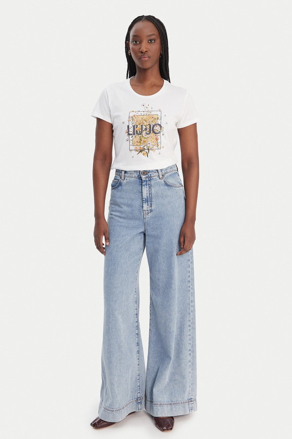 Liu Jo Kadın Bisiklet Yaka T-shirt BEYAZ-SARI