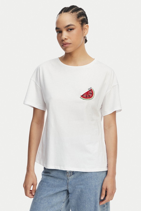 Liu Jo Kadın Bisiklet Yaka T-shirt BEYAZKIRMI