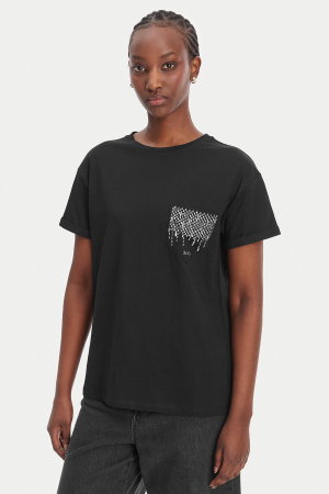 Liu Jo Kadın Bisiklet Yaka T-shirt SIYAH