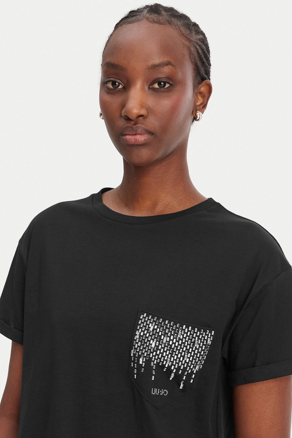 Liu Jo Kadın Bisiklet Yaka T-shirt SIYAH