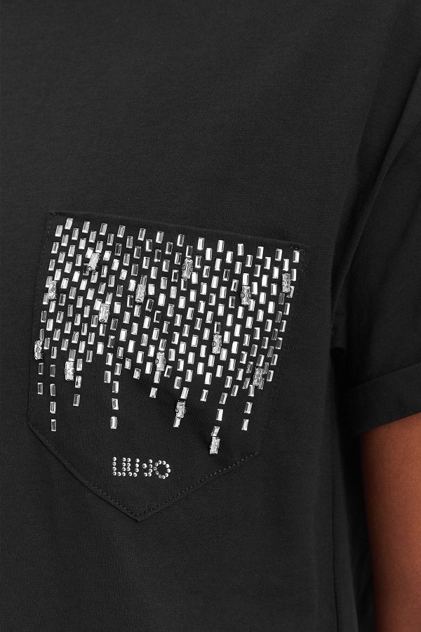 Liu Jo Kadın Bisiklet Yaka T-shirt SIYAH