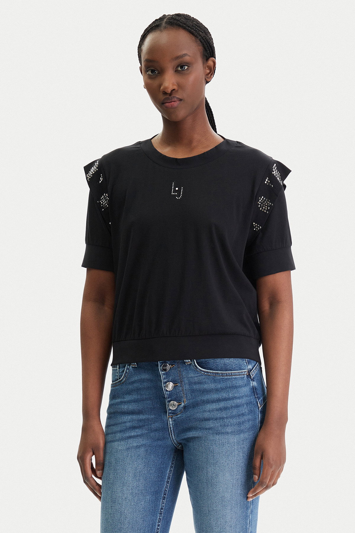 Liu Jo Kadın Bisiklet Yaka T-shirt SIYAH
