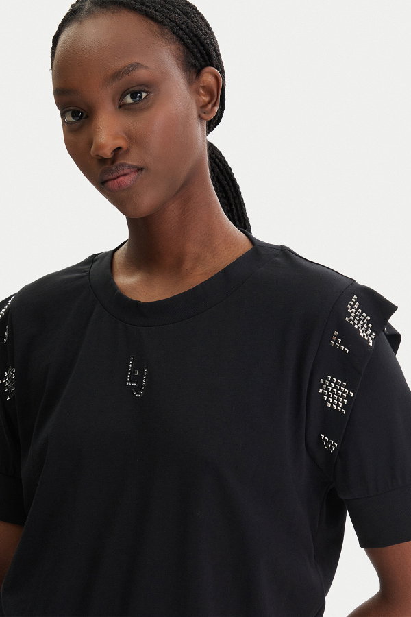 Liu Jo Kadın Bisiklet Yaka T-shirt SIYAH