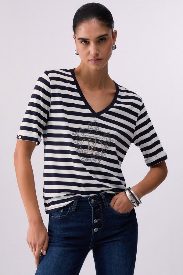 Liu Jo Kadın V Yaka T-shirt LACIVERT