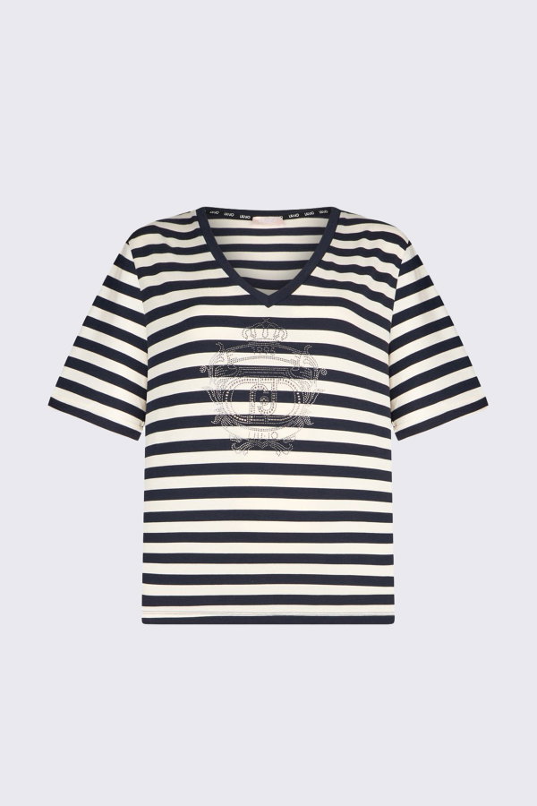 Liu Jo Kadın V Yaka T-shirt LACIVERT
