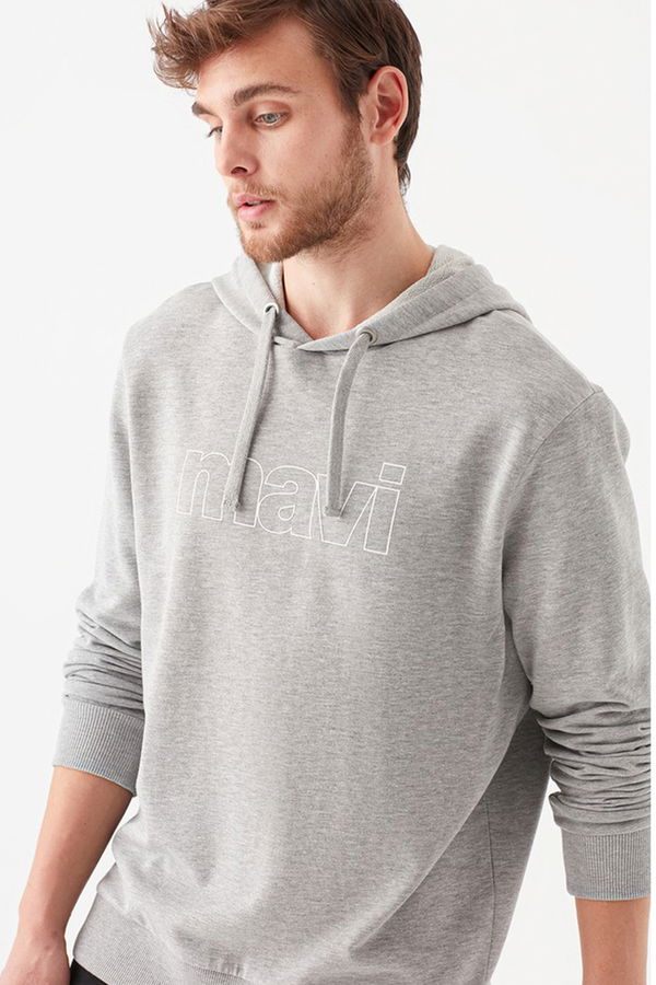 MAVİ LOGO KAPİŞONLU SWEATSHIRT açık gri melanj STD MAVİ LOGO KAPİŞONLU SWEATSHIRT açık gri melanj STD