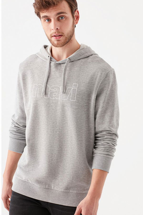 MAVİ LOGO KAPİŞONLU SWEATSHIRT açık gri melanj STD MAVİ LOGO KAPİŞONLU SWEATSHIRT açık gri melanj STD