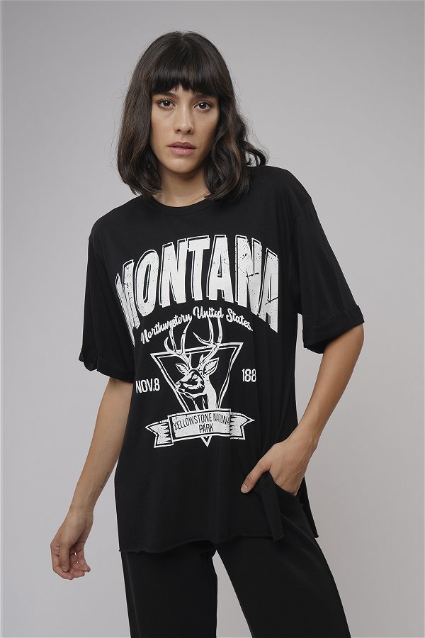 Gabrria Montana Baskılı Yan Yırtmaçlı T-shirt