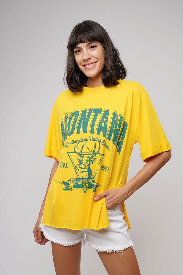 Gabrria Montana Baskılı Yan Yırtmaçlı T-shirt