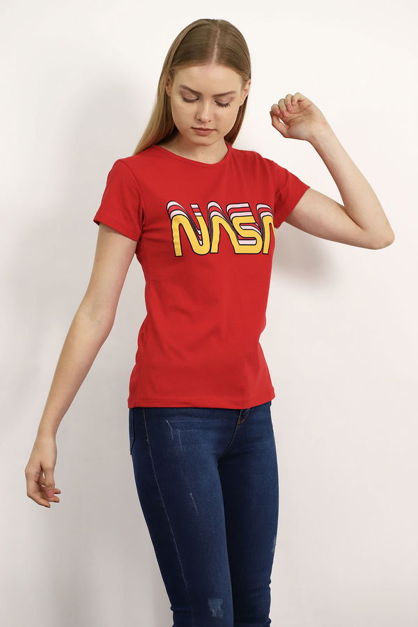 Nasa Baskılı T-shirt Kırmızı Nasa Baskılı T-shirt Kırmızı
