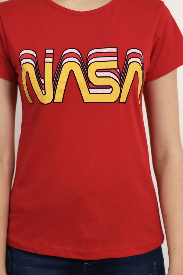 Nasa Baskılı T-shirt Kırmızı Nasa Baskılı T-shirt Kırmızı