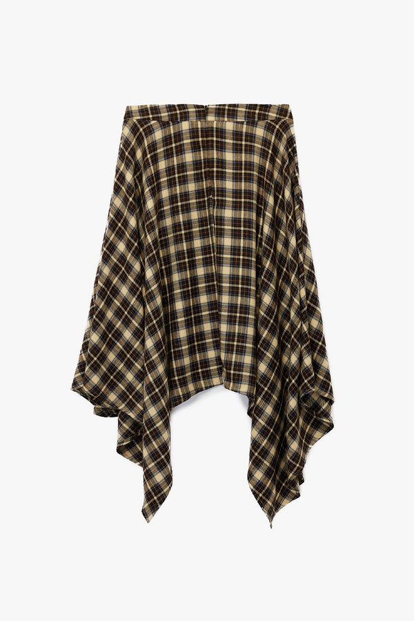 Koton Normal Bel Asimetrik Kesim Ekoseli Midi Etek LACİVERT