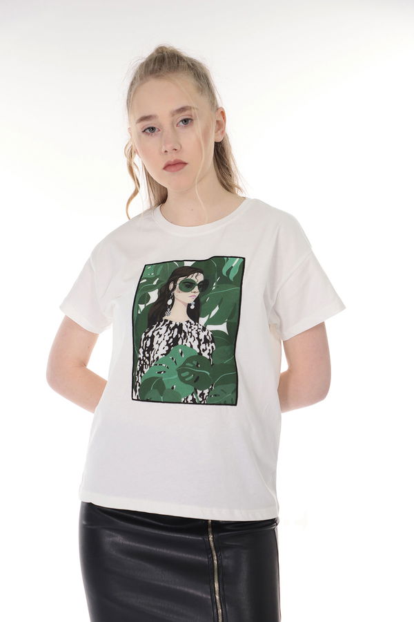 Ön Baskılı T-shirt Beyaz Ön Baskılı T-shirt Beyaz