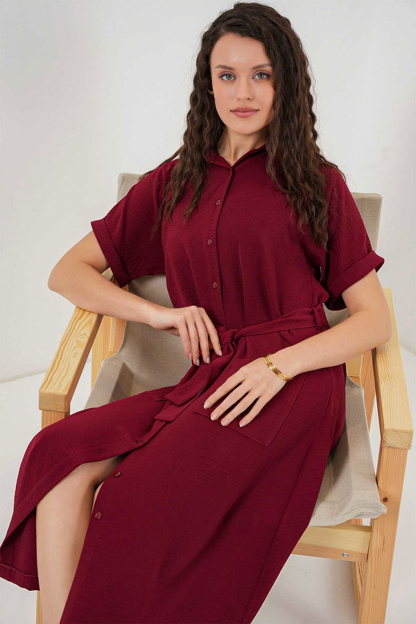Gabria Ön Düğmeli Ayrobin Elbise BORDO Gabria Ön Düğmeli Ayrobin Elbise BORDO
