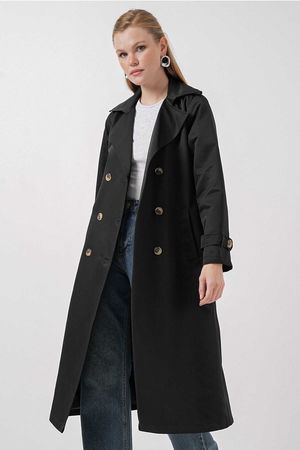 Gabria Ön Düğmeli Trenchcoat SİYAH Gabria Ön Düğmeli Trenchcoat SİYAH