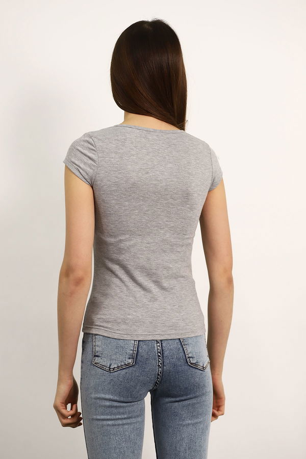 Ön Fermuar Detaylı Mini T-shirt GRI Ön Fermuar Detaylı Mini T-shirt GRI