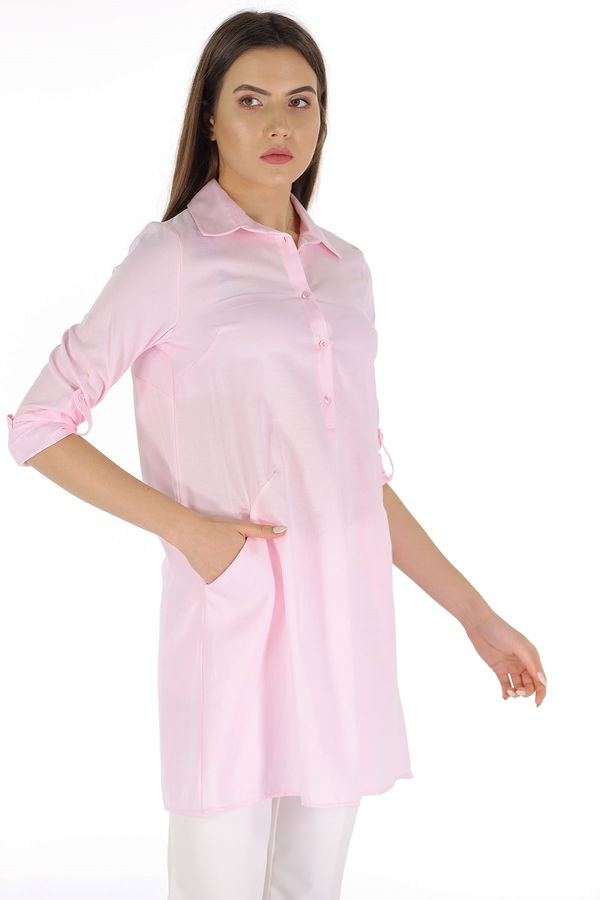 Ön Patlı Yan Cepli Tunik PEMBE Ön Patlı Yan Cepli Tunik PEMBE