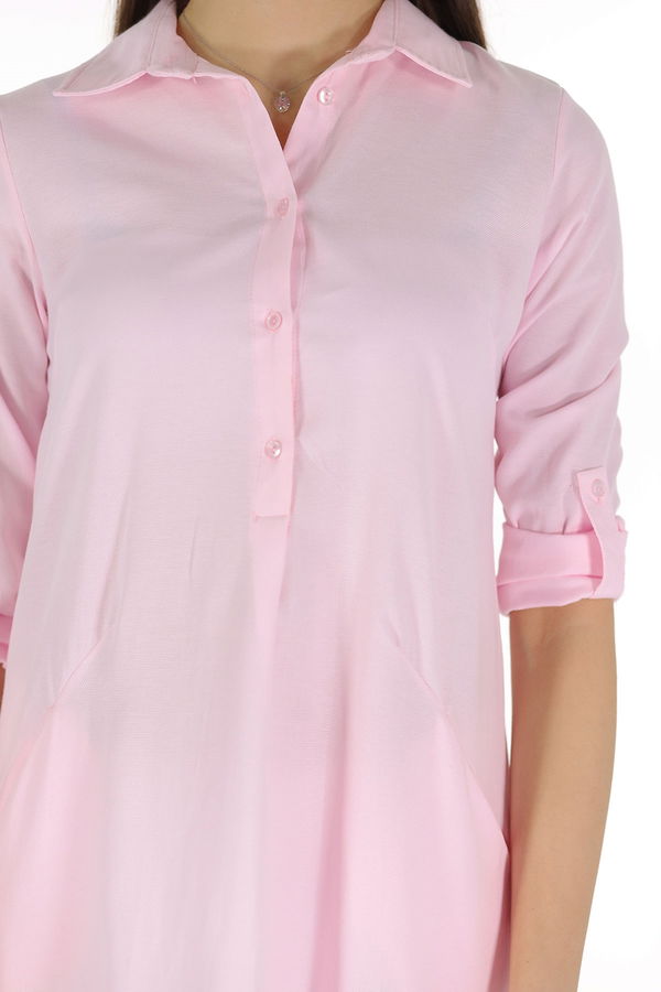 Ön Patlı Yan Cepli Tunik PEMBE Ön Patlı Yan Cepli Tunik PEMBE