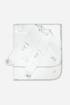 Organik Pamuk Body Battaniye Set Beyaz