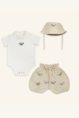 Organik Pamuk Müslin Balon Şort-Body-Şapka Takım MAVI