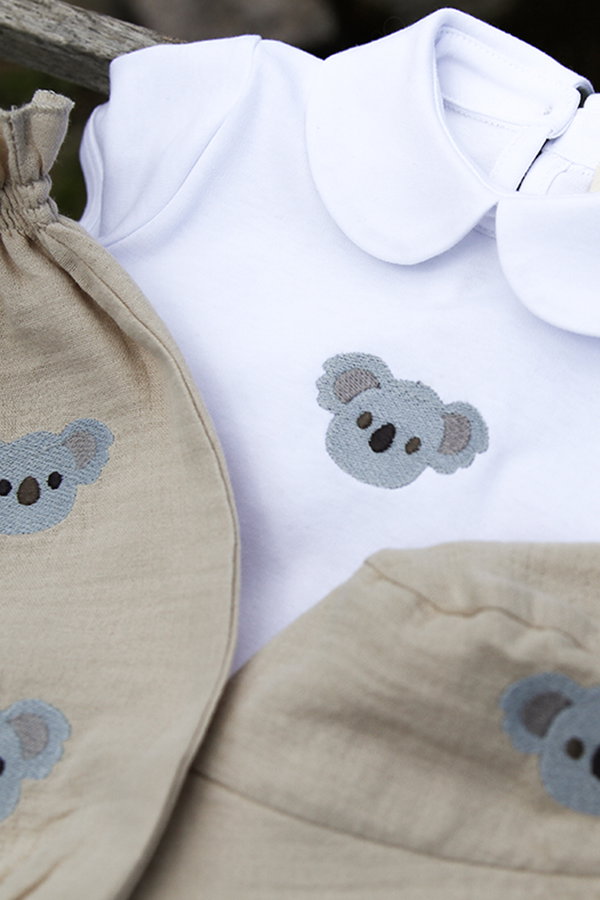 Organik Pamuk Müslin Balon Şort-Body-Şapka Takım MAVI