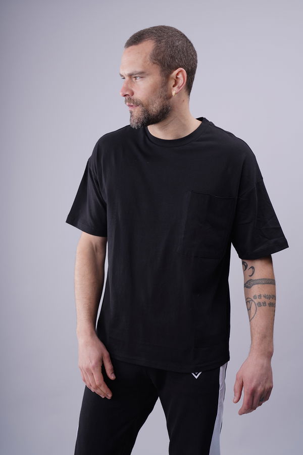 Tek Cepli Oversize T-shirt SIYAH