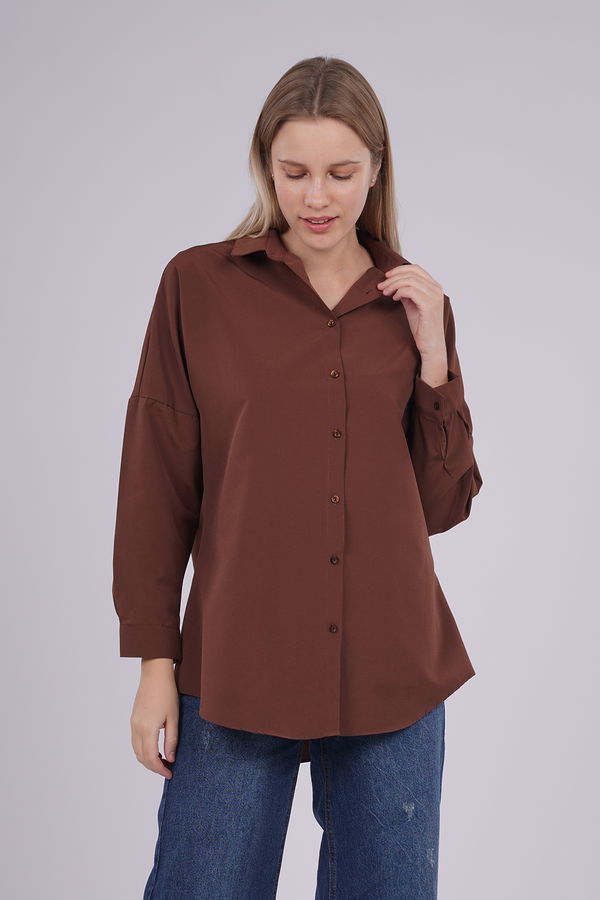 Oversize Uzun Gömlek KAHVE Oversize Uzun Gömlek KAHVE