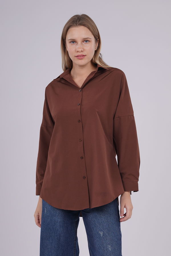 Oversize Uzun Gömlek KAHVE Oversize Uzun Gömlek KAHVE