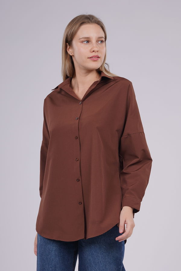 Oversize Uzun Gömlek KAHVE Oversize Uzun Gömlek KAHVE