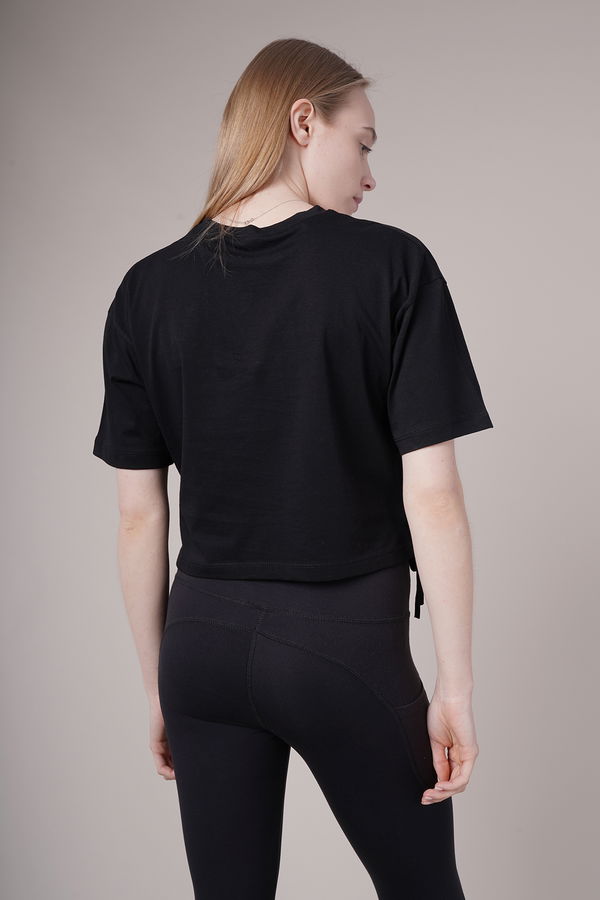 Papatya Baskılı Yan Bağcıklı Mini T-shirt SIYAH Papatya Baskılı Yan Bağcıklı Mini T-shirt SIYAH