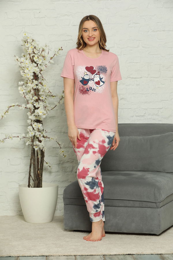 Penguen Baskılı Kısa Kol Pijama Takımı PEMBE Penguen Baskılı Kısa Kol Pijama Takımı PEMBE