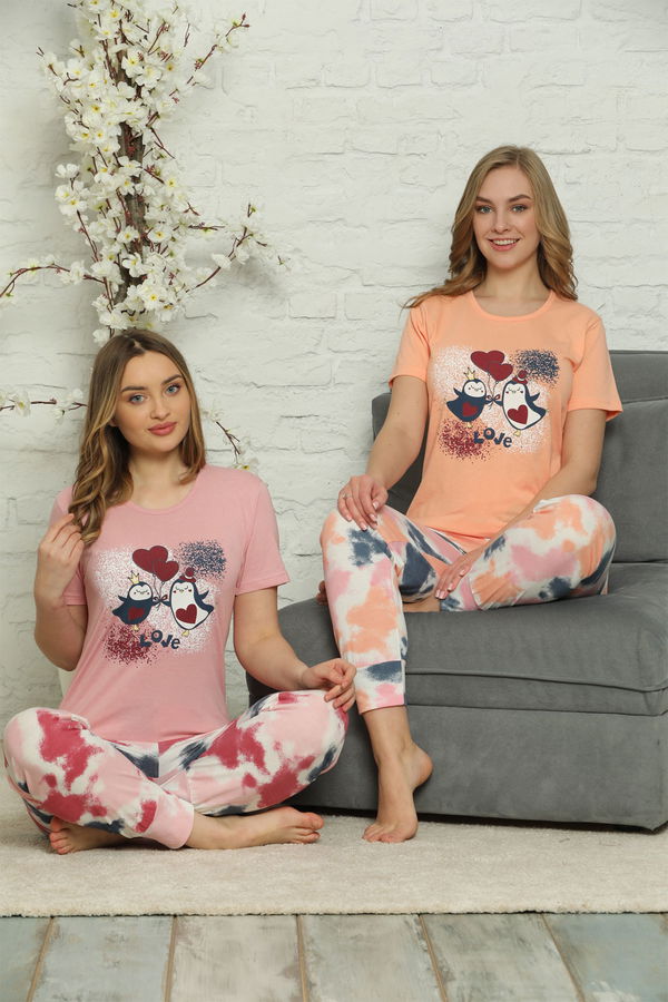 Penguen Baskılı Kısa Kol Pijama Takımı PEMBE Penguen Baskılı Kısa Kol Pijama Takımı PEMBE
