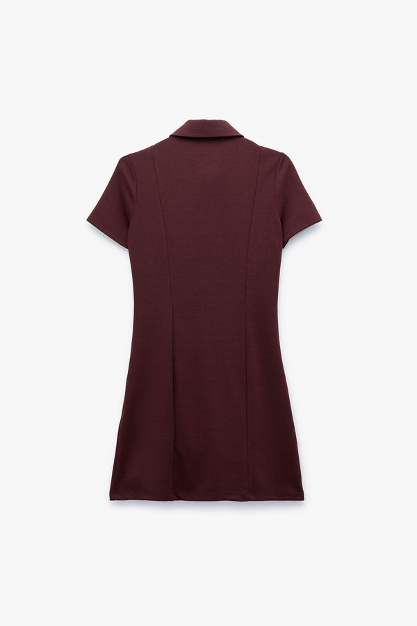 Koton Pileli Mini Polo Yaka Kadın Elbise BORDO Koton Pileli Mini Polo Yaka Kadın Elbise BORDO