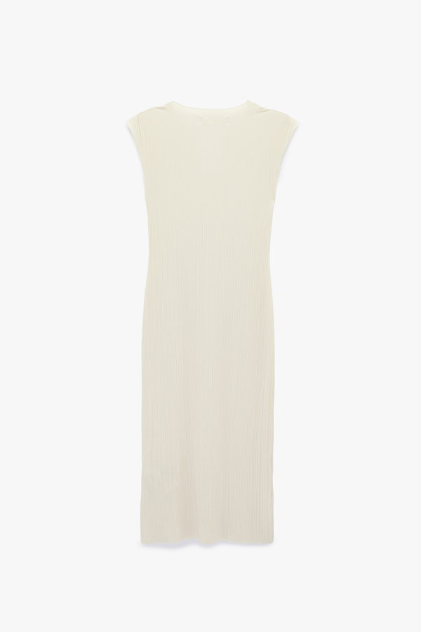 Koton Regular Fit Yuvarlak Kesik Yaka Midi Kolsuz Elbise BEJ