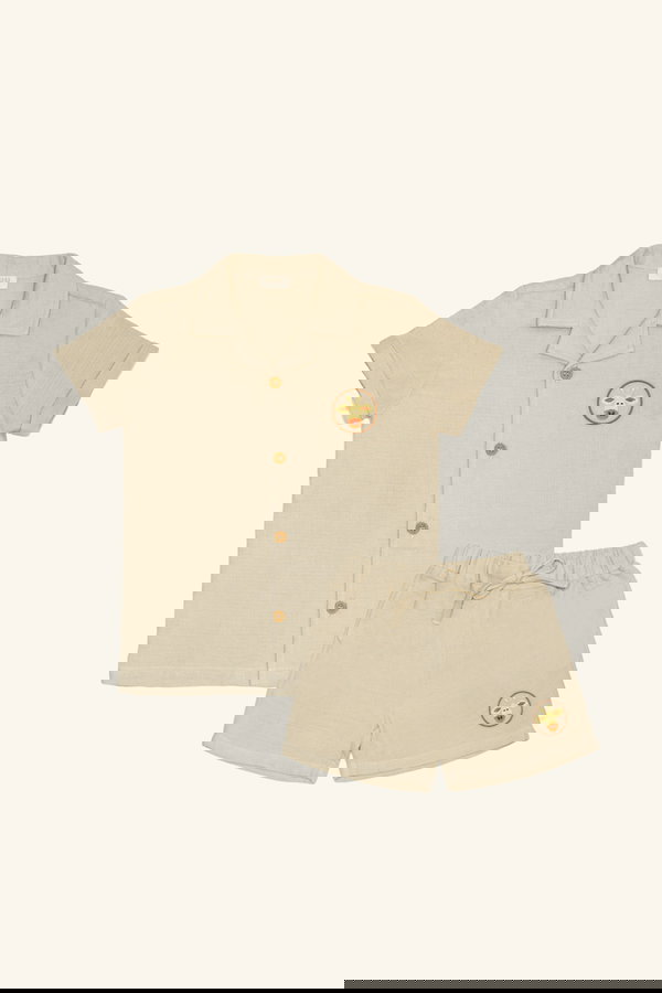 Safari Konsept Organik Pamuk Müslin Gömlek ve Şort Takım BEJ