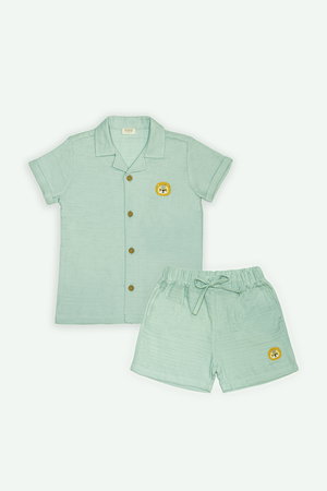 Safari Konsept Organik Pamuk Müslin Gömlek ve Şort Takım MINT