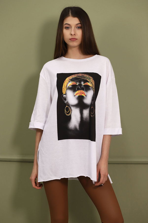 Kız Baskılı T-shirt Beyaz Kız Baskılı T-shirt Beyaz