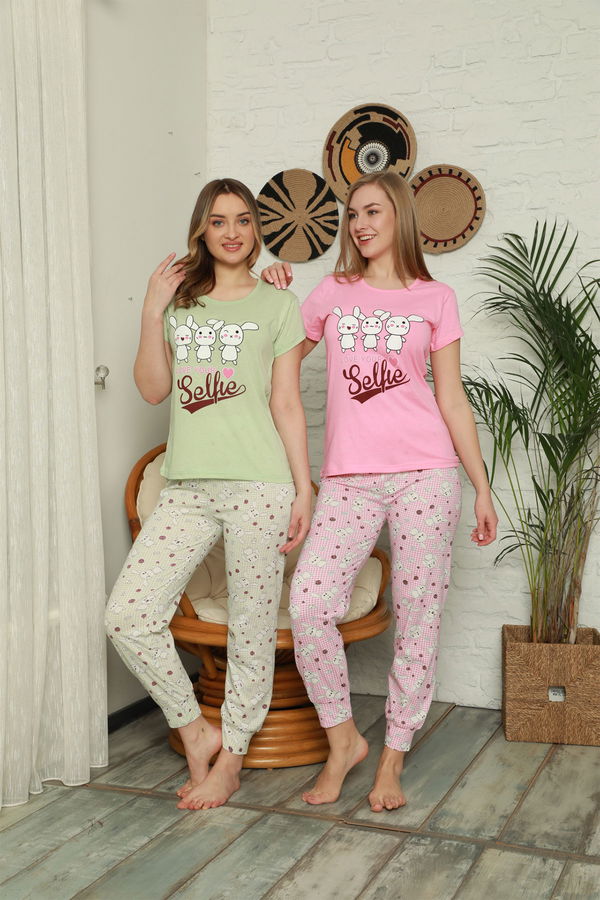 Selfie Baskılı Kısa Kol Pijama Takımı PEMBE Selfie Baskılı Kısa Kol Pijama Takımı PEMBE
