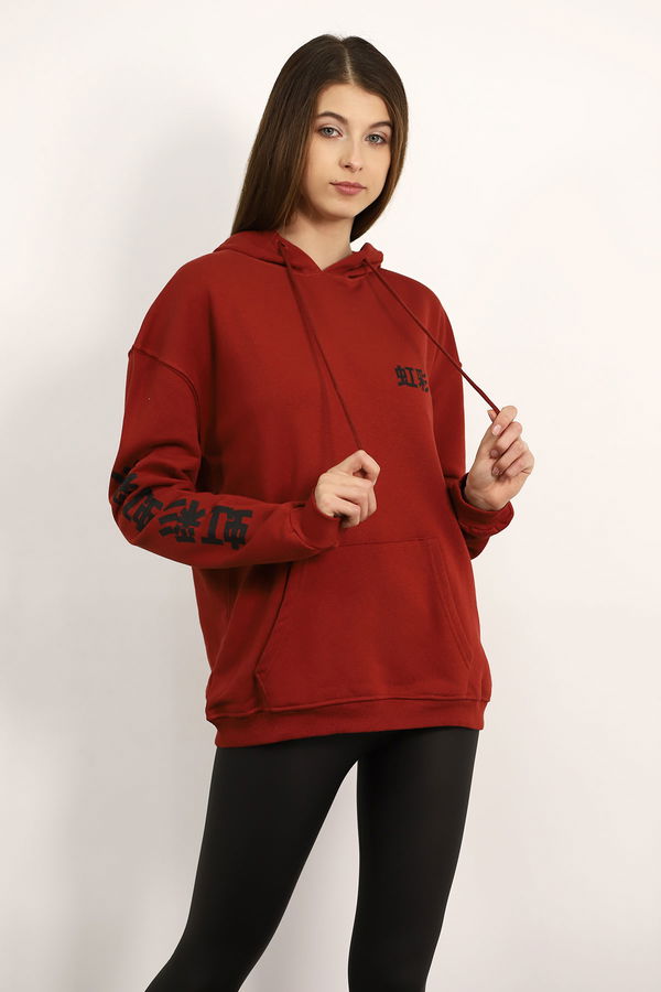 Sırt Çiçek Baskılı Kapşonlu Sweat Sırt Çiçek Baskılı Kapşonlu Sweat