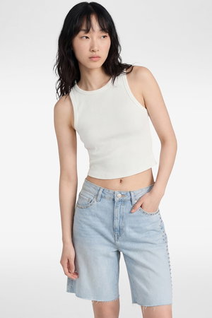 Koton Slim Fit Bisiklet Yaka Fitilli Kolsuz Atlet Beyaz