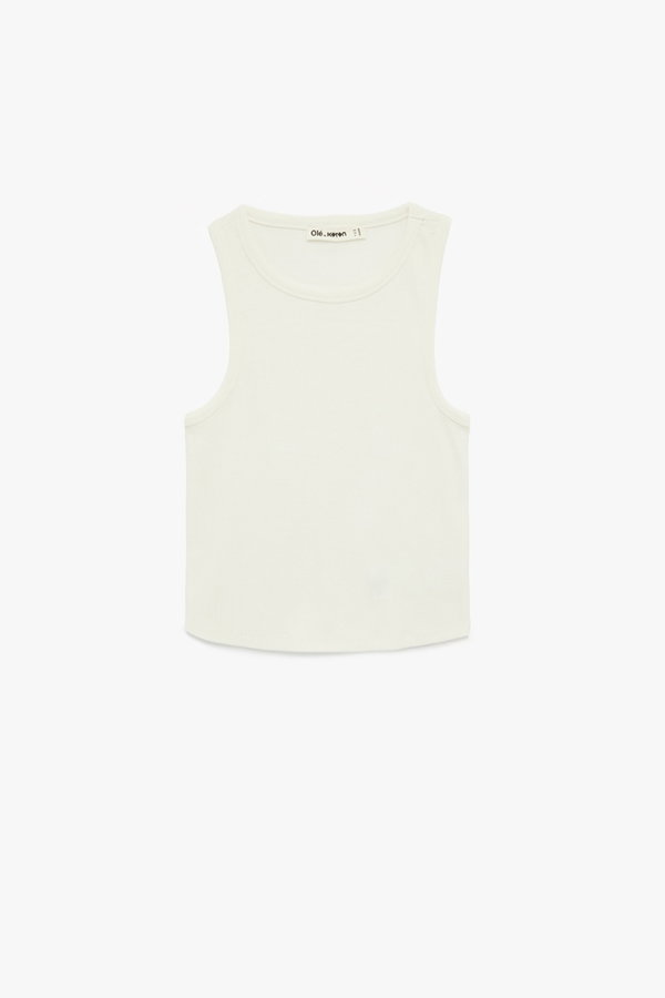 Koton Slim Fit Bisiklet Yaka Fitilli Kolsuz Atlet Beyaz