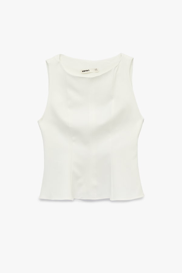 Koton Slim Fit Bisiklet Yaka Peplum Kesim Kolsuz Bluz Beyaz